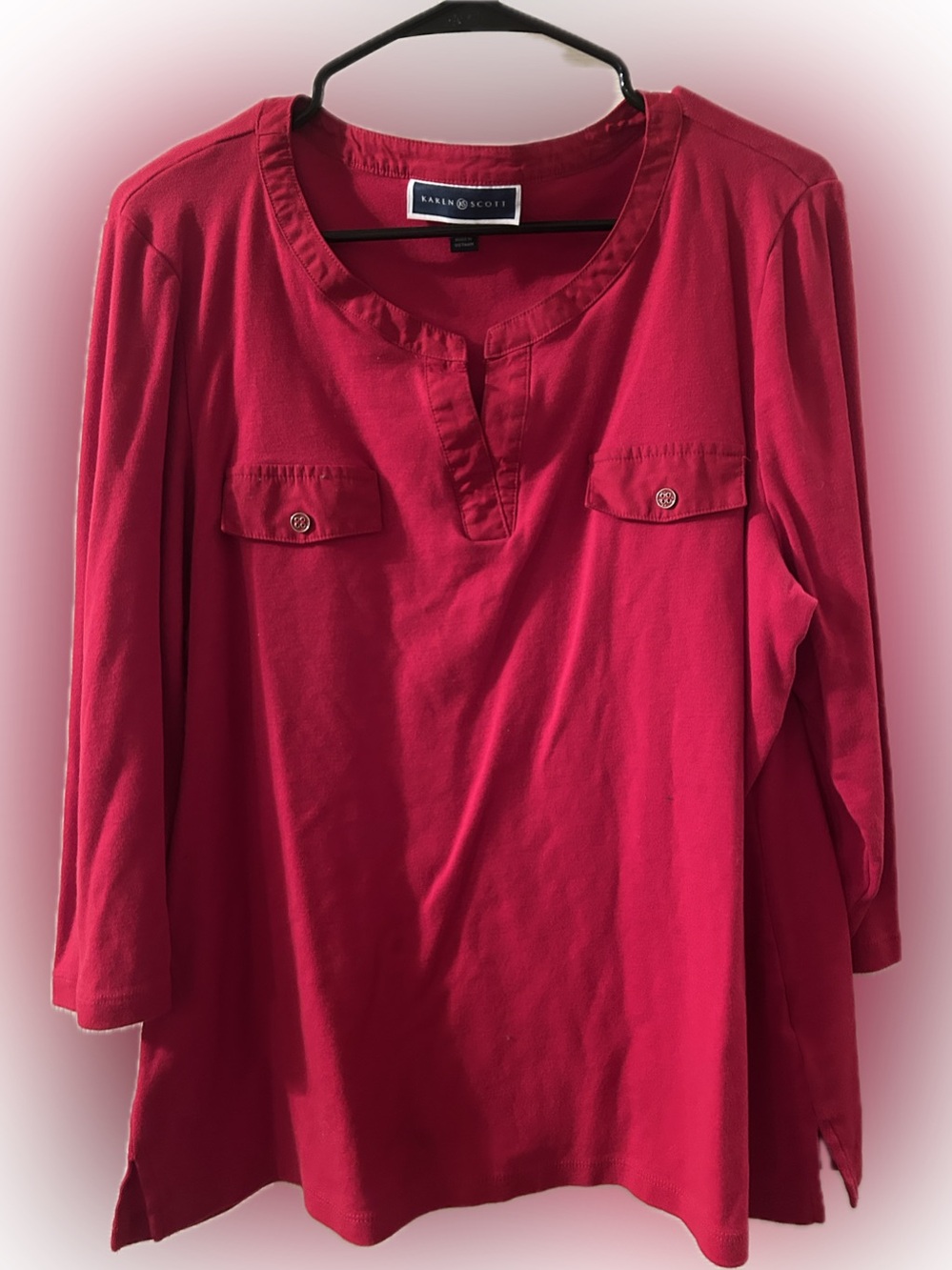 Karen Scott Red Split-Neck Tunic with Flap Pockets XXL